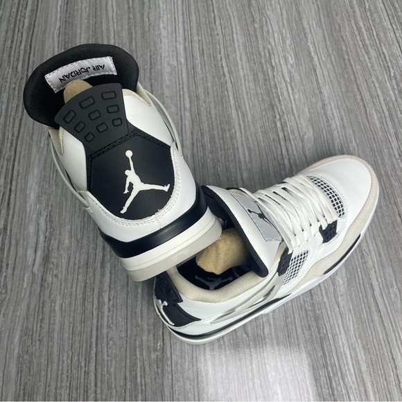 Jordan 4 Military Black-Men’s Sneakers White and Black - Picture 7 of 9